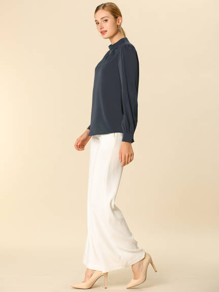 Allegra K- Professional Shirt Elegant Stand Collar Fall Long Sleeve Blouses
