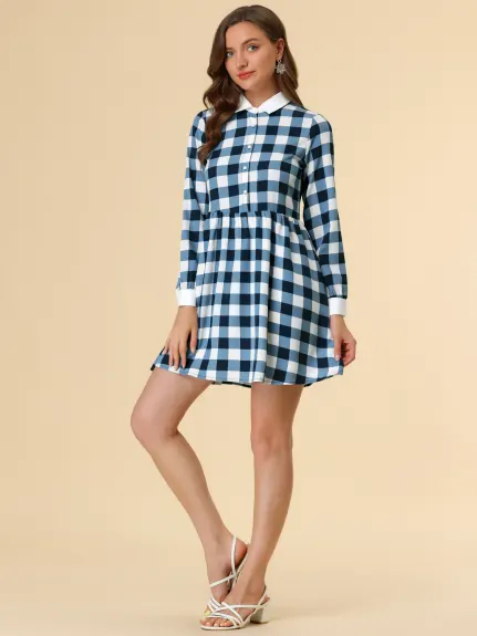 Allegra K- robe chemise à carreaux boutonnée pour femmes