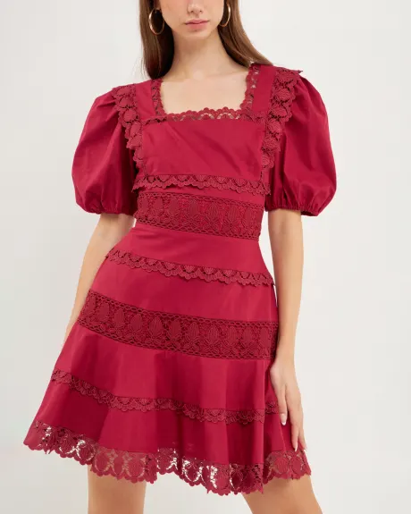endless rose- Multi Lace Linen Mini Dress