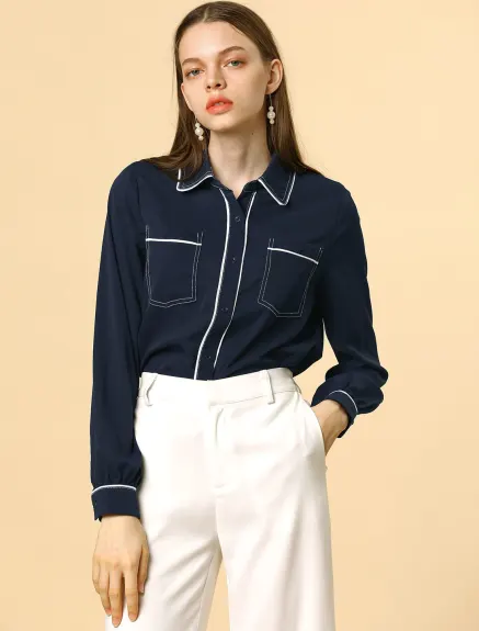 Allegra K- Long Sleeve Pockets Shirt