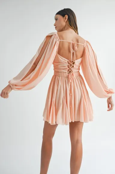 Evercado - Back Lace Up Ruffle Mini Dress