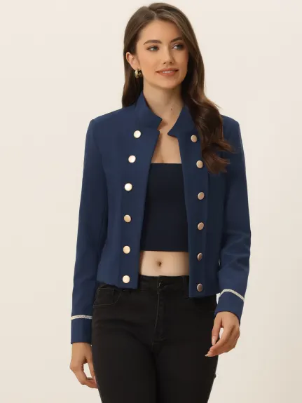 Allegra K- Stand Collar Front Button Decor Jacket