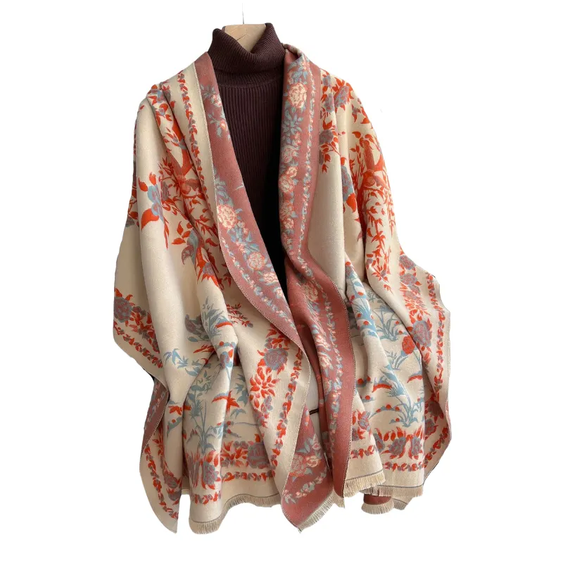 Beige, Rust & Dusty Blue Delicate Floral Scarf - Don't AsK