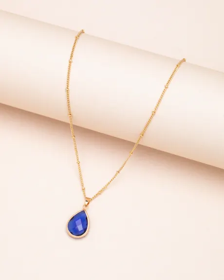 Goldtone September Sapphire Blue Birthstone Teardrop Necklace - Don't AsK