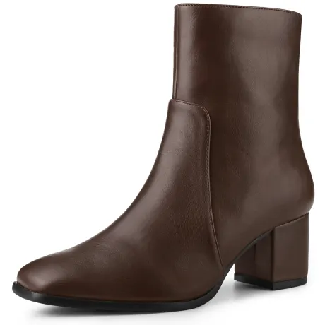 Allegra K - Square Toe Side Zipper Block Heel Ankle Boots