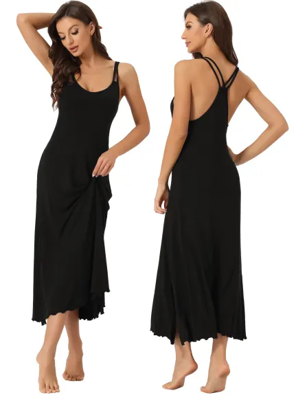 cheibear - Racer Back Full Slip Camisole Long Nightgown