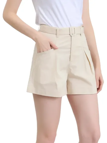 Allegra K - Summer Belted Cotton High Waist Shorts