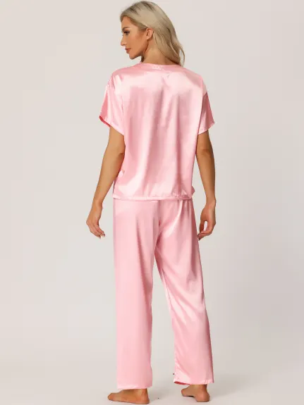 cheibear - Summer Satin Pajamas Set