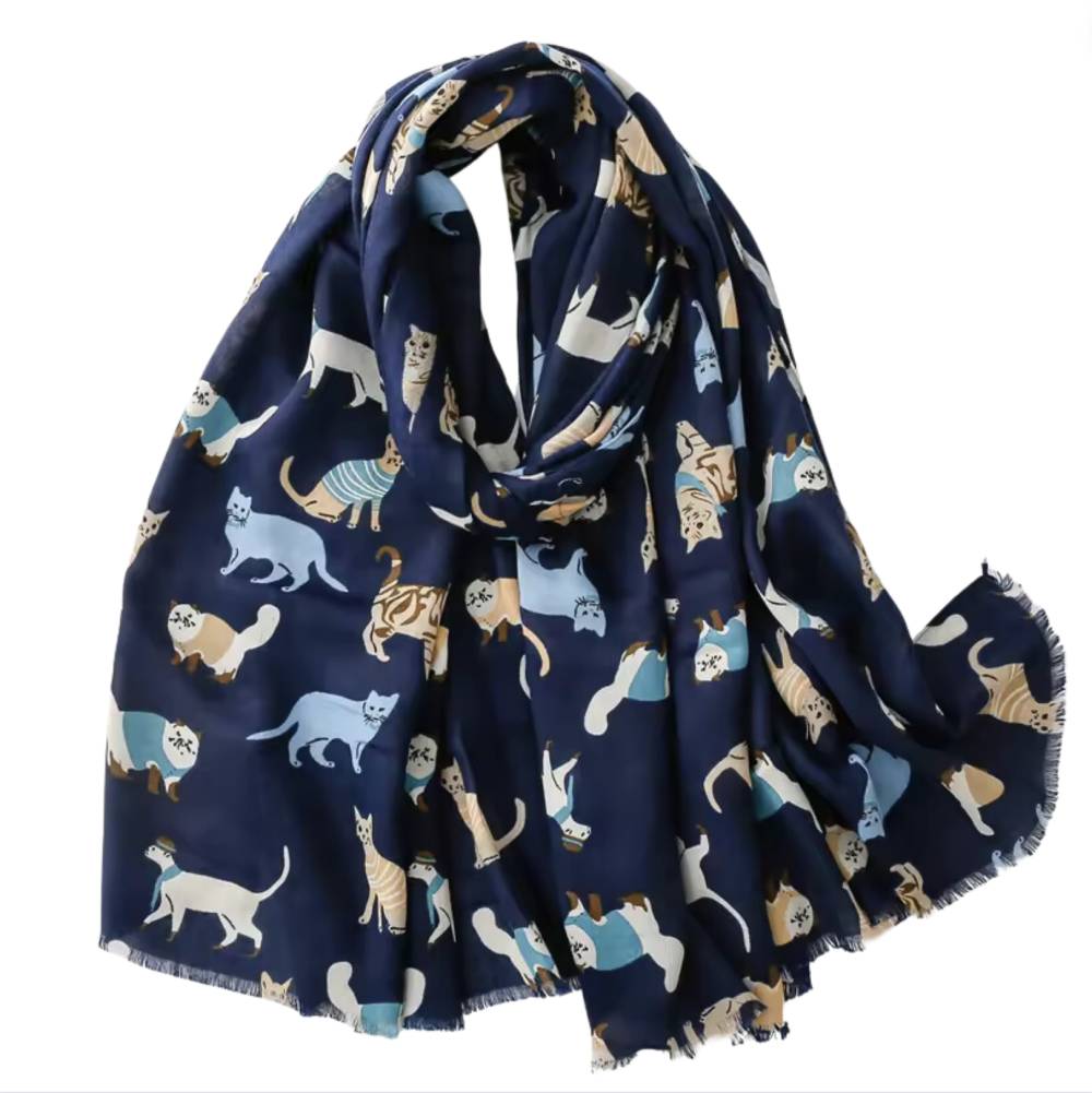 Blue Summer Scarf with Happy Cats - Don't AsK