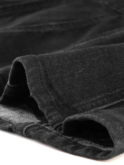 Allegra K- Veste en jean boutonnée à revers cranté avec poches