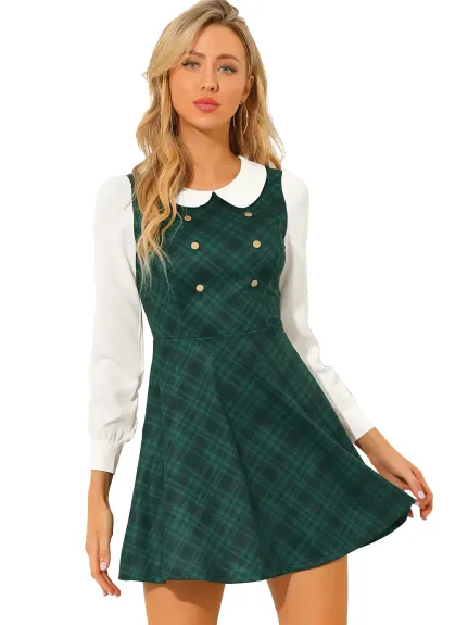 Allegra K- Plaid Peter Pan Collar Long Sleeve Mini A-Line Dress