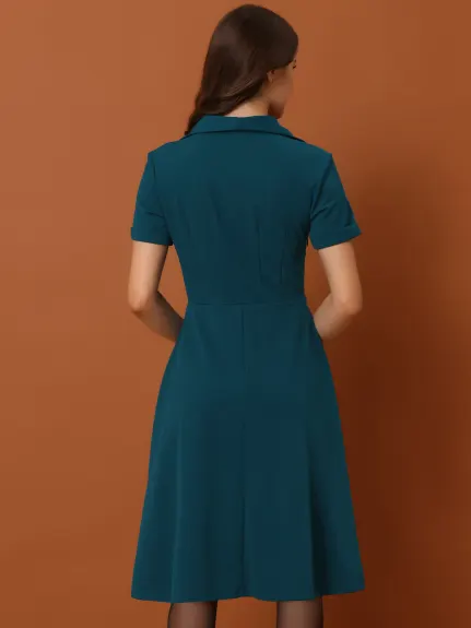 Allegra K- Vintage Flat Collar Short Sleeve Fit and Flare Dress