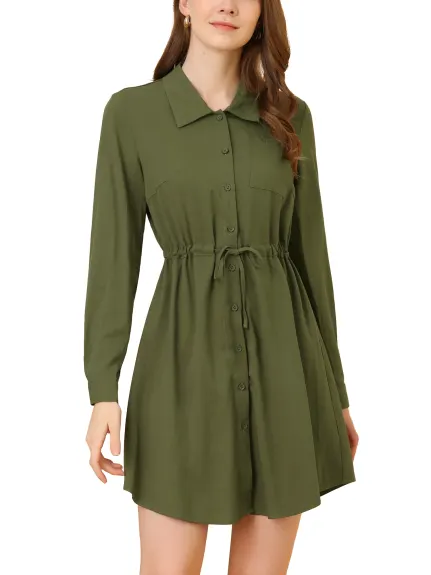 Allegra K- Button Down Safari Long Sleeve Shirt Dress