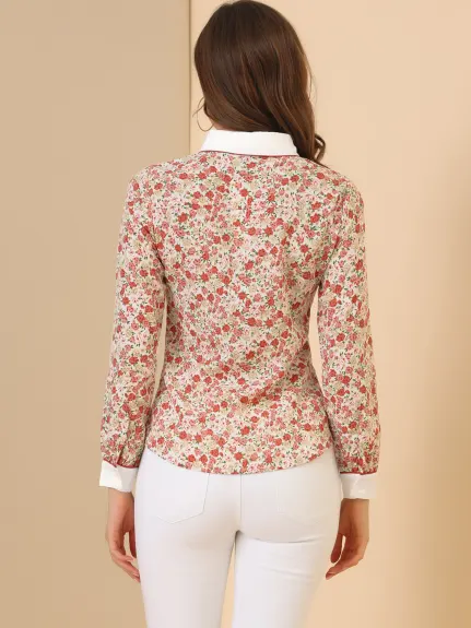 Allegra K- Floral Button up Contrast Color Shirt