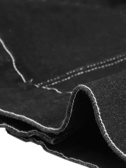Allegra K- Button Down Collarless Long Sleeve Cropped Denim Jacket