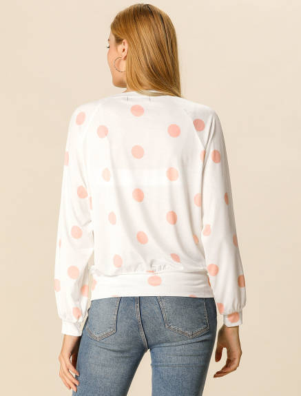 Allegra K- Long Sleeves Soft Blouse Casual Polka Dots Top