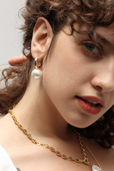 Classicharms-Boucles d'oreilles cerceau avec perles dorées
