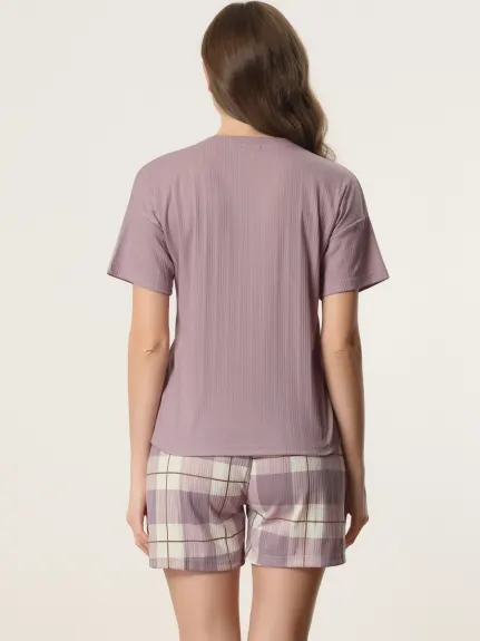 cheibear - Ensembles de pyjama à carreaux avec t-shirt et short