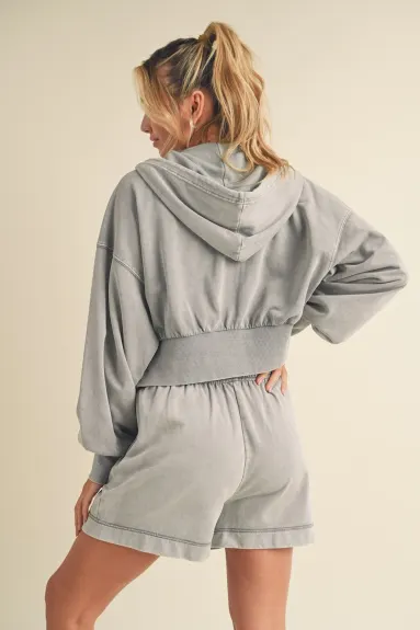 Evercado - Mineral Washed Zip Up Cropped Hoodie