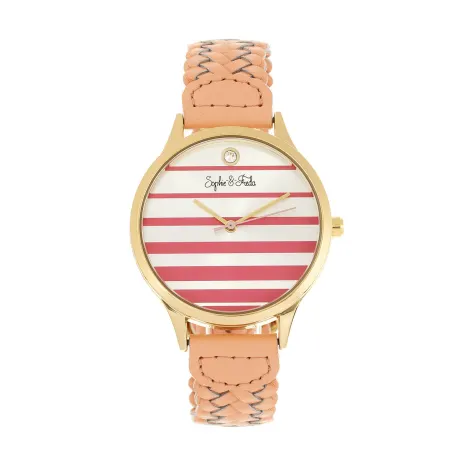 Sophie and Freda - Tucson Leather-Band Watch w/Swarovski Crystals - Gold/Coral