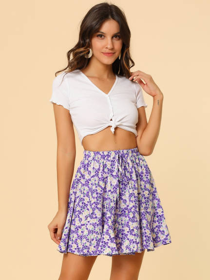 Allegra K- Ruffle Summer Floral Pleated Mini Skirt