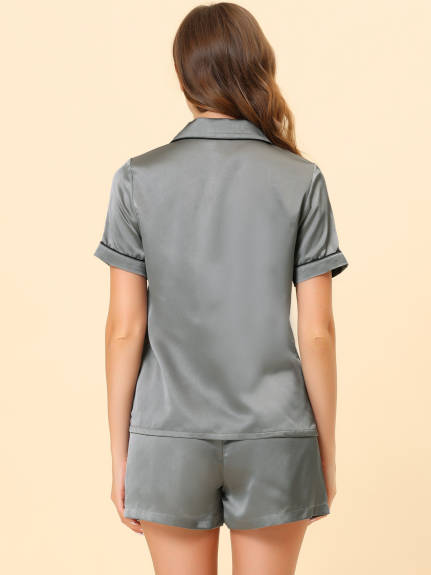 cheibear - Satin Pajamas with Shorts Lounge Sets
