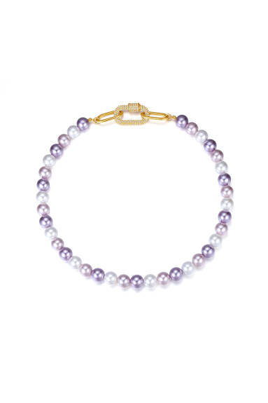 Classicharms-Collier de perles de coquille avec mousqueton incrusté de pierres précieuses