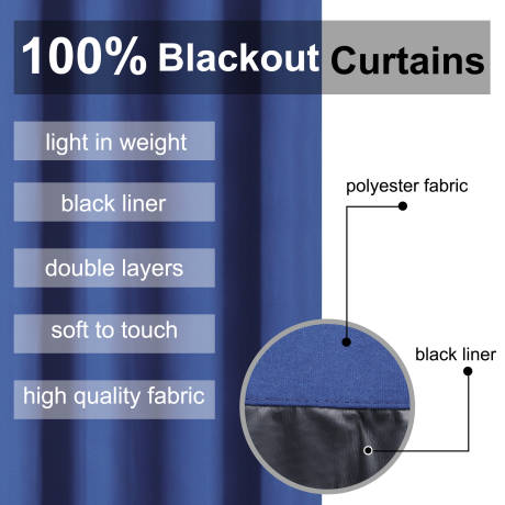 PiccoCasa- rideaux oeillets étanches 100% Blackout avec doublure noire, ensemble 2 panneaux 52 x 95 pouces