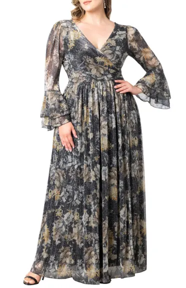 Kiyonna Gilded Glamour Bell Sleeve Evening Gown (Plus Size)