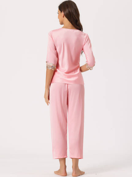cheibear - Ensembles de pyjama avec hauts et pantalons longs avec bordure en dentelle
