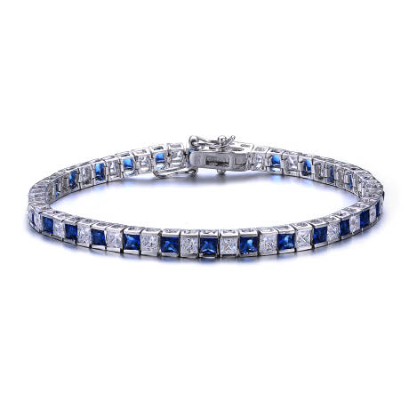 Genevive Sterling Silver with Colored Square Cubic Zirconia Stylish Tennis Bracelet