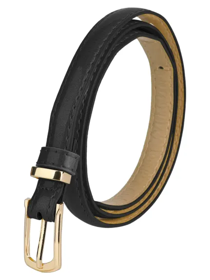Allegra K- Patent Leather Skinny Alloy Pin Buckle Waist Belt