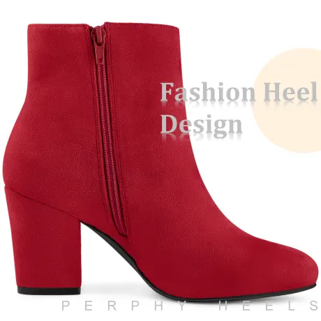 Allegra K - Classic Round Toe Chunky Heeled Ankle Boots