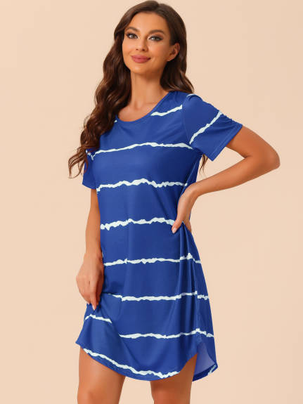 cheibear - Round Neck Striped Nightgown