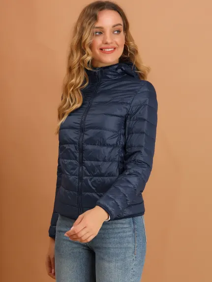 Allegra K- Hooded Zip Up Lightweight Packable Puffer Jacket
