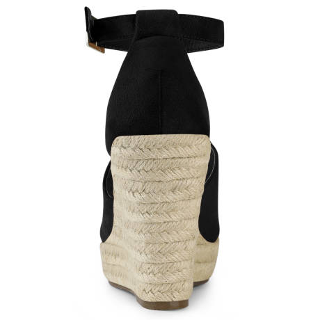 Allegra K- Espadrilles plateforme femme Espadrille noire sandales compensées