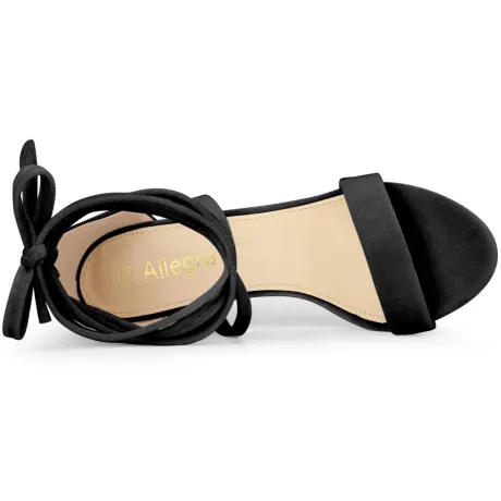 Allegra K - Faux Velvet Lace Up Chunky Heel Sandals