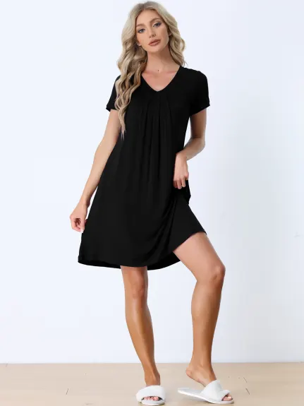 cheibear - Sleepwear V-Neck with Pockets Lounge Nightgown