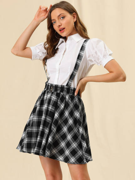 Allegra K- Women's Plaid Tartan Button Decor Suspender Skirts