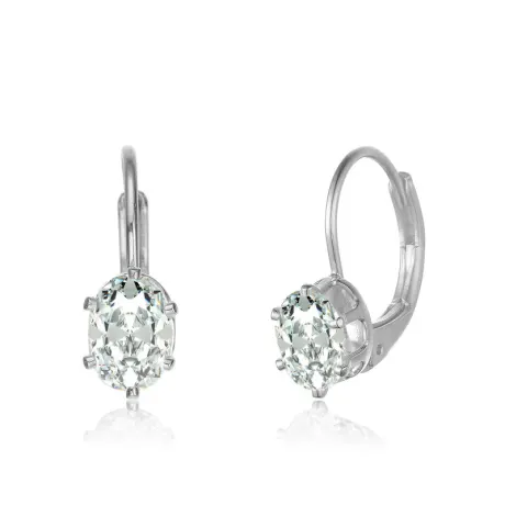 Genevive Sterling Silver with Clear Oval Cubic Zirconia Leverback Earrings