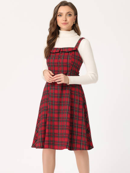Allegra K- Sleeveless Plaid Pinafore Overall Dress