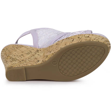 Allegra K- Open Toe Platform Heel Lace Wedges Black Sandals