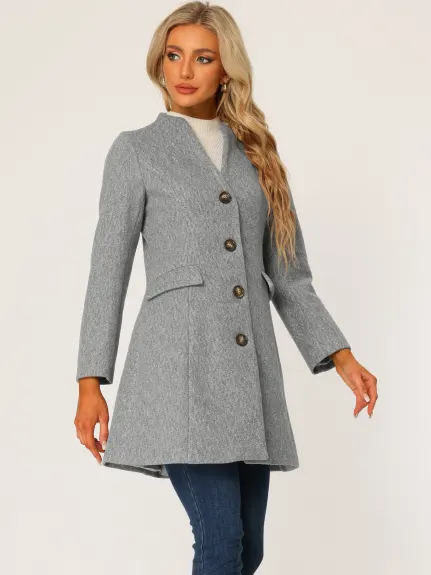 Allegra K- Overcoat V Neck Single Breasted Long Coat