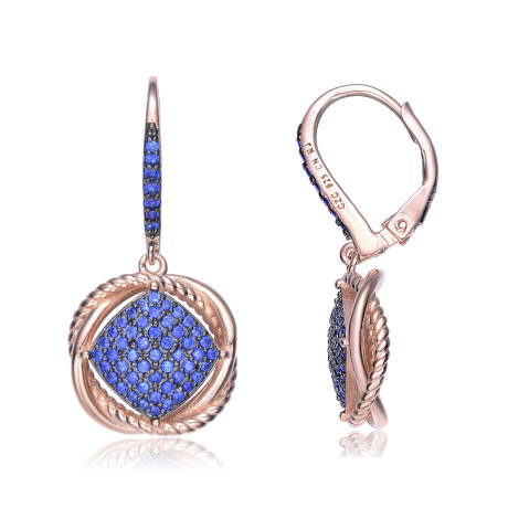 Genevive Sterling Silver 18k Rose Gold and Black Plated with Colored Cubic Zirconia Dangling Earrings
