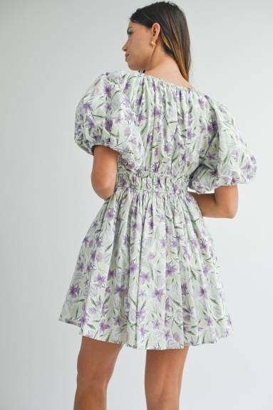 Evercado - Floral Puff Sleeve Mini Dress