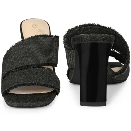 Allegra K - Dual Strap Denim Slides Heeled Sandals