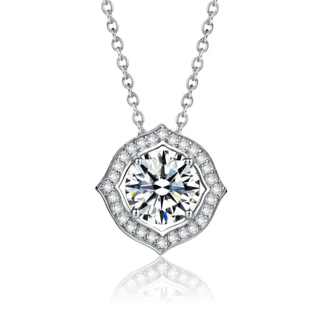 Stella Valentino Sterling Silver with 1ctw Lab Created Moissanite Round Halo Vintage Style Pendant Necklace