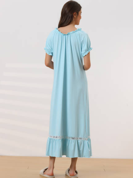 cheibear - Ruffle Victorian Babydoll Long Nightgown