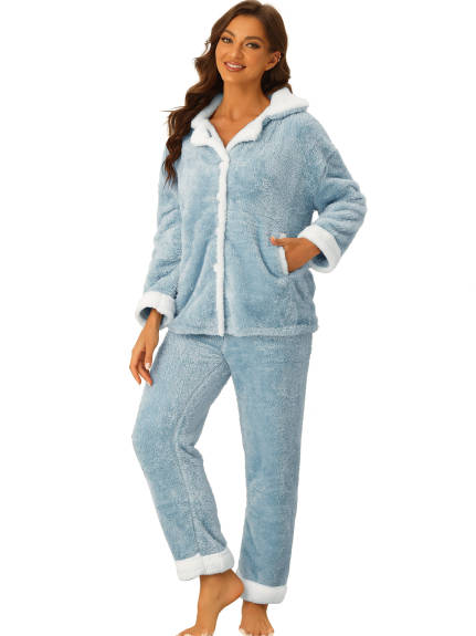 cheibear - Ensemble de pyjama chaud en flanelle boutonné à manches longues