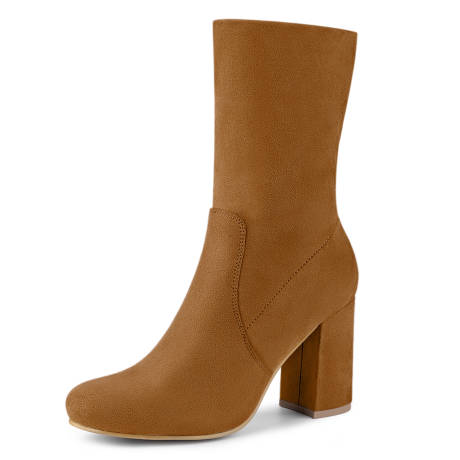 Allegra K- Rounded Toe Block Heel Stretch Ankle Boots